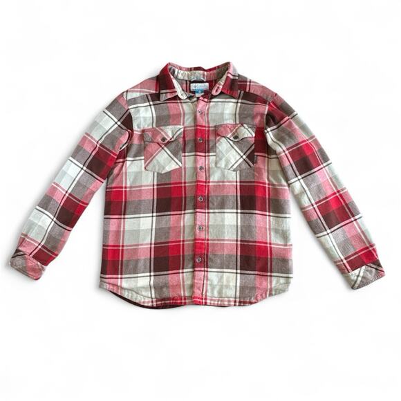 Columbia Sportswear Flannel Shirt Jacket Shacket Mens Large Red Plaid Soft Tee - Picture 1 of 6